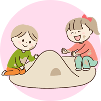 砂場で遊ぶ男の子と女の子のイラスト